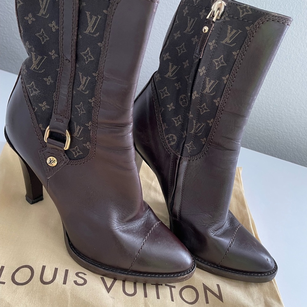 Louis Vuitton Brown Monogram Leather Ankle Boots